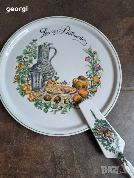 френско порцеланово плато за торта със шпатула Natures Mortes  7/1, снимка 1