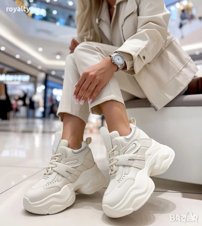 Кецове на платформа - черна кожа и мрежа, снимка 1