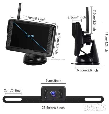 Безжична камера за заден ход, с монитор 4.3 инча, кола, автомобил, широк ъгъл, задно, нощно виждане, снимка 7 - Аксесоари и консумативи - 49397354