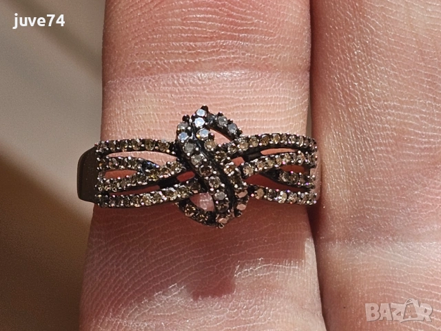 СРЕБЪРЕН ПРЪСТЕН С ДИАМАНТИ ЦВЯТ КОНЯК (АФРИКА) НЕТРЕТИРАНИ СЕРТИФИКАТ, снимка 3 - Пръстени - 53155098