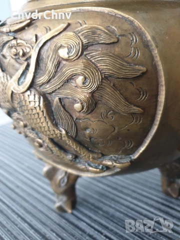 Япония 19-ти век/стара японска бронзова кандилница с дракони, снимка 8 - Декорация за дома - 54091262