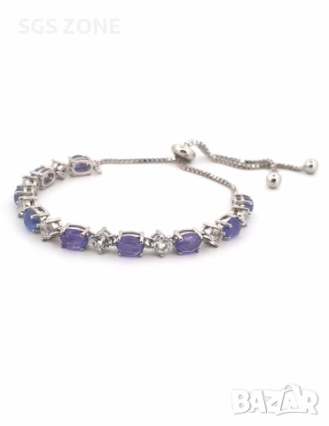 Нежна сребърна гривна с танзанит от Тайланд, снимка 9 - Гривни - 53455054