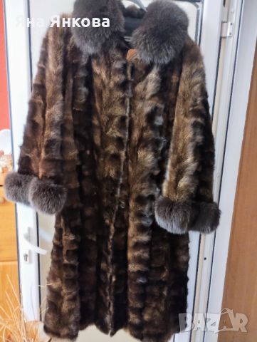 Дълго палто от естествена кожа с красива яка, размер М, снимка 1 - Палта, манта - 46471366