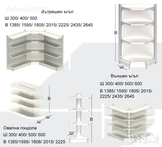 Нови метални крайстенни, ъглови стелажи, гондоли. Стелажи с перфо-гръб. , снимка 9 - Стелажи и щандове - 25160643
