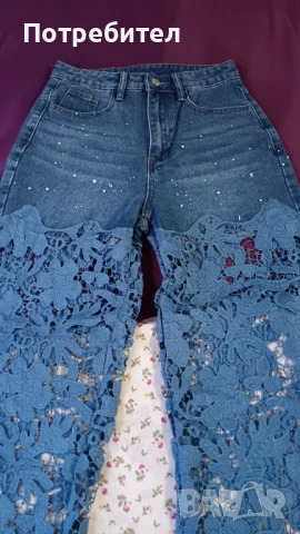 Дамски дантелени дънки , снимка 2 - Дънки - 51278374