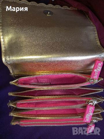 Чанта (портмоне) розова със златисти пайети с 5 отделения, снимка 2 - Чанти - 45804993