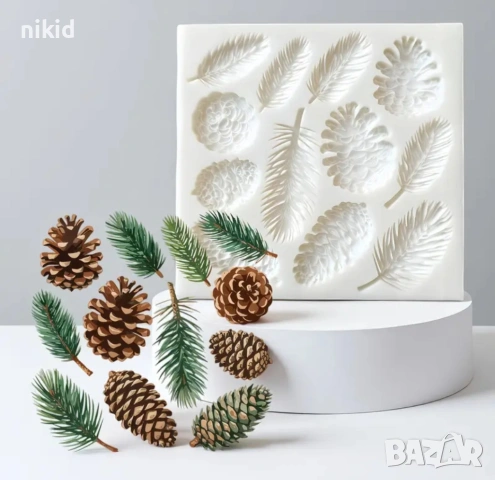 шишарка шишарки борови клонки клончета клони иглички силиконов молд форма фондан шоколад декор