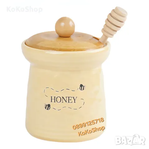 Буркан за мед с дървен капак и лъжичка-465 мл./буркан за мед, снимка 2 - Аксесоари за кухня - 50317379