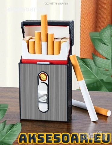 Нова табакера кутия за 20 цигари с водоустойчива и влагоустойчива електронна запалка от волфрамова, снимка 5 - Табакери - 53122423