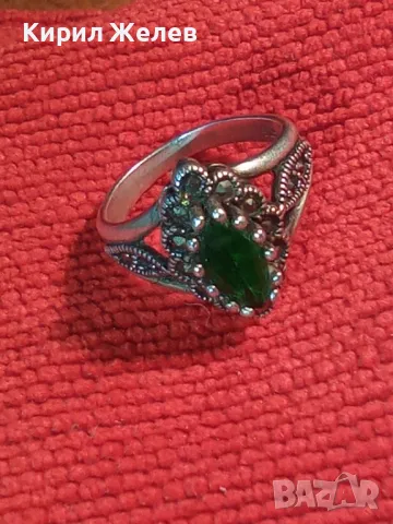 СКЪПОЦЕНЕН СРЕБЪРЕН ПРЪСТЕН СРЕБРО 925 с ФАСЕТИРАН ПЕРИДОТ и МАРКАЗИТИ СТАРА МАЙСТОРСКА РАБОТА 48264, снимка 16 - Пръстени - 49344293