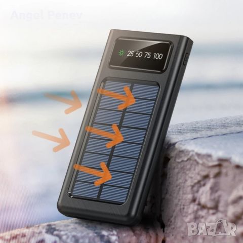 Външна батерия със соларен панел Power bank UKC 8412 30000 Mah кабел за зареждане 4в1 Син, снимка 3 - Външни батерии - 45873914