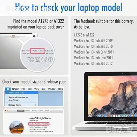 Батерия за лаптоп тип A1322 за MacBook Pro 13" от NinjaBatt, снимка 5 - Батерии за лаптопи - 46565572