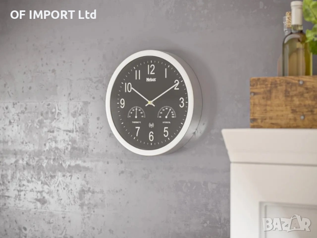 Стенен Часовник MEBUS с Термометър и Влагомер, снимка 5 - Други стоки за дома - 53450893