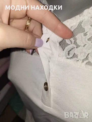 Еластична,бяла тениска с дантела, снимка 6 - Тениски - 49800987