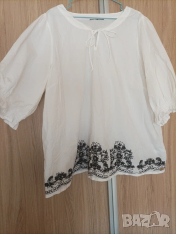 Макси памучна блуза с бродерия 