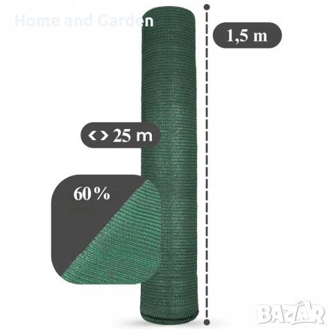 Засенчваща мрежа за ограда 1.5х25м, 60% засенчване, HDPE материал с UV защита, снимка 7 - Други стоки за дома - 53833558