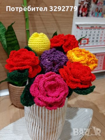 Плетени цветя- рози, лалета, карамфили, снимка 12 - Изкуствени цветя - 45008729