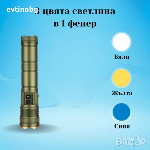 Трицветен Led фенер COBA CB-G905 — мощен с TG-Wick 3000M, снимка 4 - Прожектори - 53785861