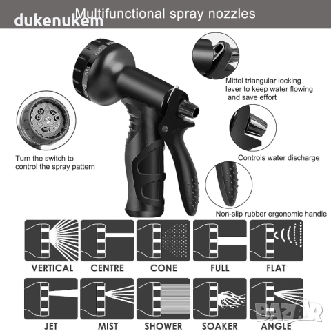 Разтегателен градински маркуч 30 м с накрайници и пистолет с 10 режима, снимка 5 - Други инструменти - 52222668