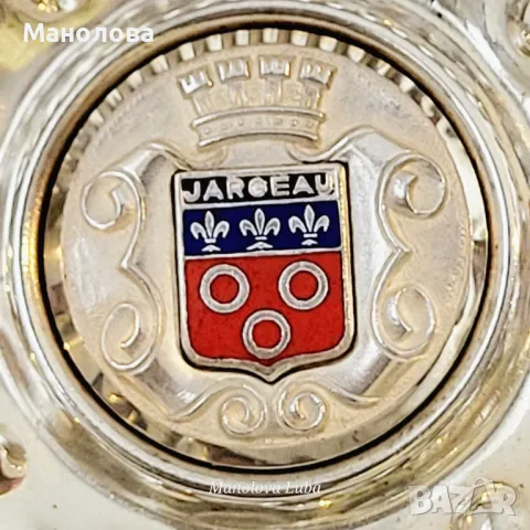 Френски посребрени чаши за дегустация на вино за сомелиери, Tastevin с герба на Jargeau, снимка 4 - Колекции - 50214793