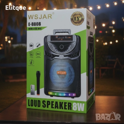 Bluetooth караоке колона с безжичен микрофон – 8,5″ говорител, LED светлини, TWS и FM радио, снимка 5 - Друга електроника - 52820133