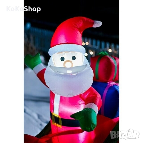 Надуваем Дядо Коледа с шейна и елени-140х180 см./светещ Дядо Коледа, снимка 3 - Декорация за дома - 52220124