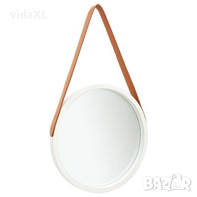 vidaXL Стенно огледало с каишка, 40 см, бяло(SKU:320360
