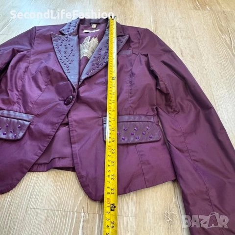 Дамско сако R.Rodhschild, елегантно, от кожа и полиестер, размер 38, UK 12, лилаво, снимка 4 - Сака - 52262234