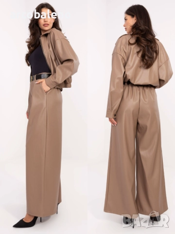 Дамски кожени панталони с плисета и колан, 5цвята , снимка 16 - Панталони - 52160814