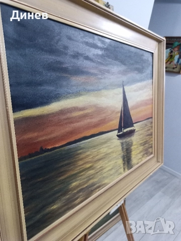 картина маслени боиВетроход при Залез, снимка 5 - Картини - 51966892