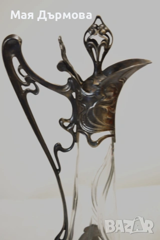  СТАРИННА каничка за вино СЕЦИСИОН СРЕБРО 800 проба, снимка 2 - Антикварни и старинни предмети - 54169179