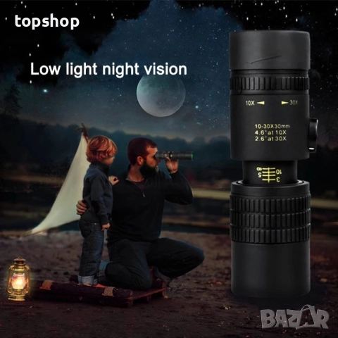 Нов Монокулярен телескоп, 10-300 x 40 мм BAK4 призма/FMC обектив/нощно виждане/зум HD монокулярен..., снимка 4 - Екипировка - 51572618