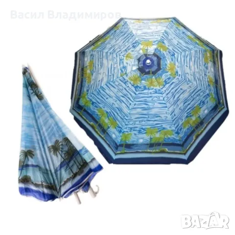 Плажен чадър с UV защита и дизайн с палми, 240 см, снимка 2 - Градински мебели, декорация  - 49660998