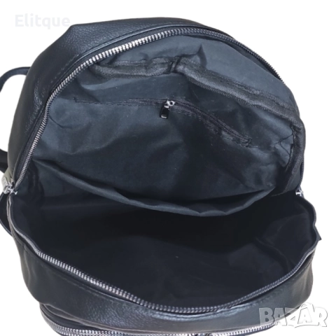 Дамска черна раница с един голям джоб и два по-малки  , снимка 6 - Раници - 52905811