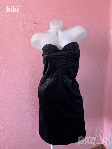 Texto L Черна сатенена рокля с пайети 