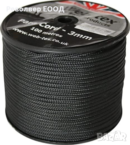 Парашутна връв 100 метра Web-Tex PARACORD ON REEL Black, снимка 1 - Екипировка - 45047835