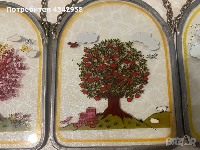 Винтидж.Стъклопис. « Сезони». Германия, снимка 4 - Антикварни и старинни предмети - 52179261