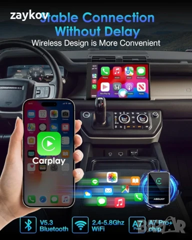 Безжичен CarPlay адаптер, конвертира кабелен CarPlay в безжичен, Plug and Play, снимка 5 - Друга електроника - 51229493