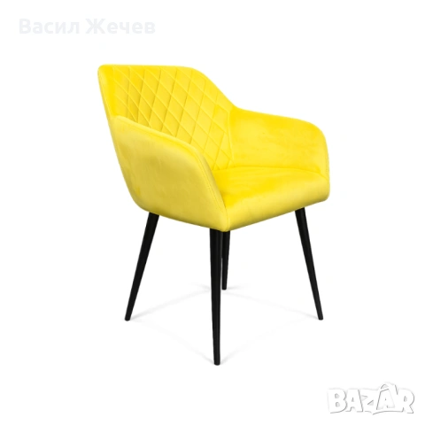 Стол плюш, жълт, Кресло с метални крака