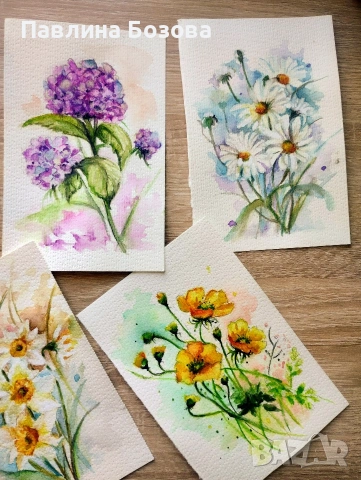 Картини за осми март /Акварел, снимка 2 - Картини - 53096522