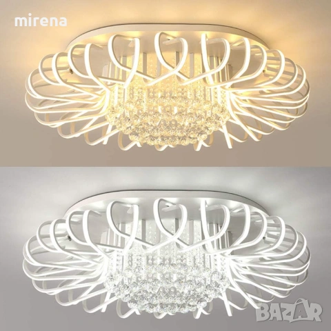 ЛЕД LED димируема таванна лампа модерна кристална полилей дистанционно
