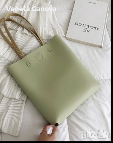  Зелена,сива или бежова дамска чанта за рамо, снимка 2 - Чанти - 45543184