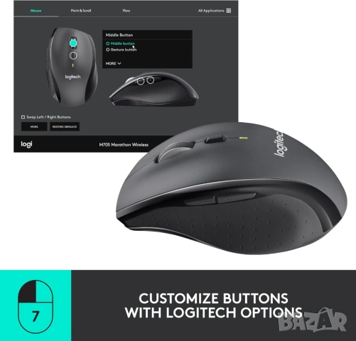 Мишка Logitech M705 Marathon Smart wheel (Нова Запечатана), снимка 4 - Клавиатури и мишки - 54259896