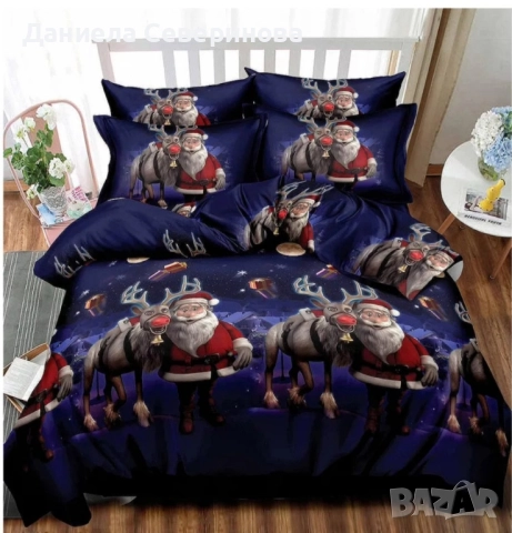 Двулицев коледен спален комплект (Реално изображение) 6 части , снимка 2 - Спално бельо - 52411927