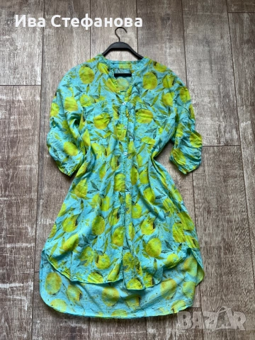  Дамска разкошна елегантна асиметрична нова риза 100 % памук памучна принт лимони лимон, снимка 4 - Ризи - 45701318