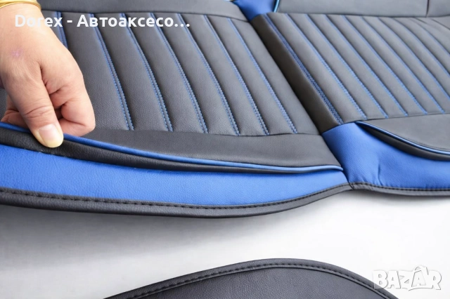 Луксозна универсална кожена тапицерия - черна или черна със син шев, снимка 3 - Аксесоари и консумативи - 54216167