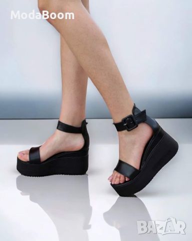 ✨🖤Черни кожени дамски сандали на платформа🖤✨, снимка 1 - Дамски ежедневни обувки - 45551973