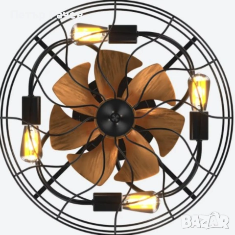 1бр/ Вентилатор за таван с LED осветление, 50 см – индустриален стил, енергоспестяващ DC мотор, 6 ск, снимка 2 - Вентилатори - 53759330