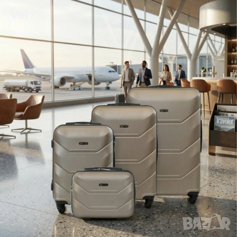 Комплект луксозни куфари 4 в 1 – ABS твърд корпус, кодирана ключалка и 4 двойни колела