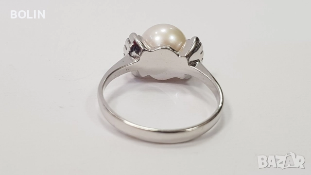 Златен пръстен с перла и диаманти , снимка 6 - Пръстени - 52777612